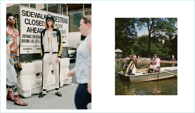 Models Morocco and Matt Pitt wear Gucci for Barneys New York.