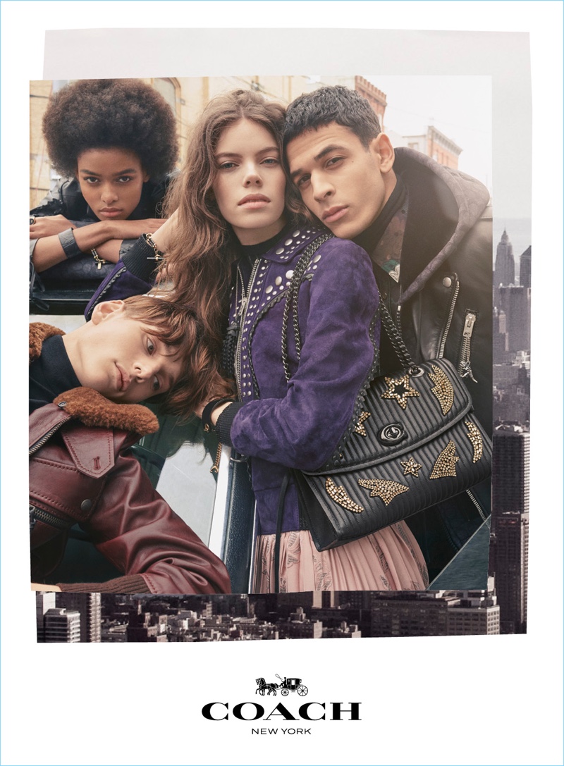 Models William Grant, Blesnya Minher, Nina Gulien, and Ali Latif come together for Coach's fall-winter 2018 campaign.
