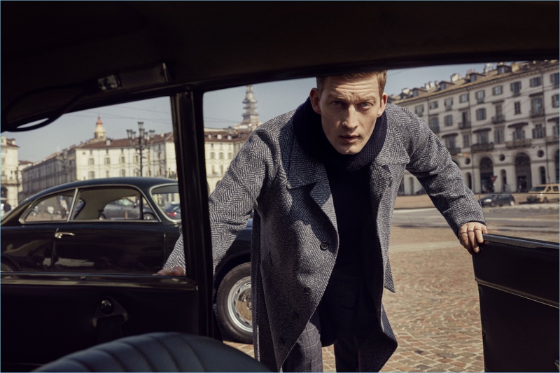 Bastian Thiery stars in Corneliani's fall-winter 2018 campaign.