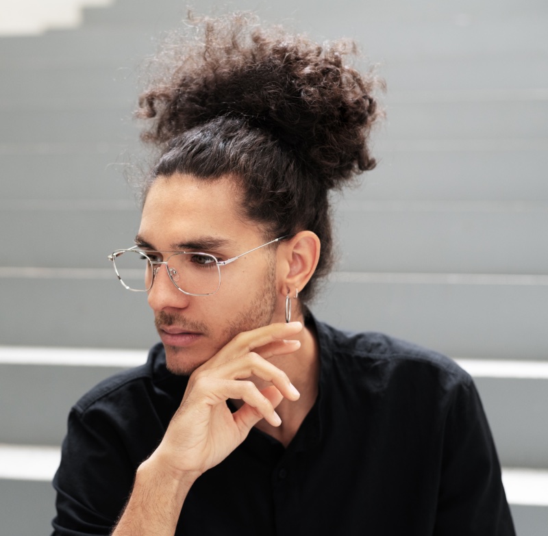 Curly Hair Bun Ponytail Men Curly Hair Messy Bun Men