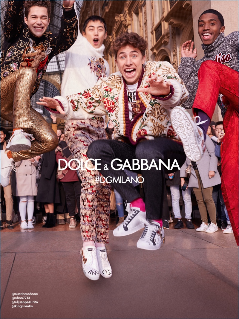 Austin Mahone, Ji Lingchen, Juanpa Zurita, and Christian Combs appear in Dolce & Gabbana's fall-winter 2018 campaign.