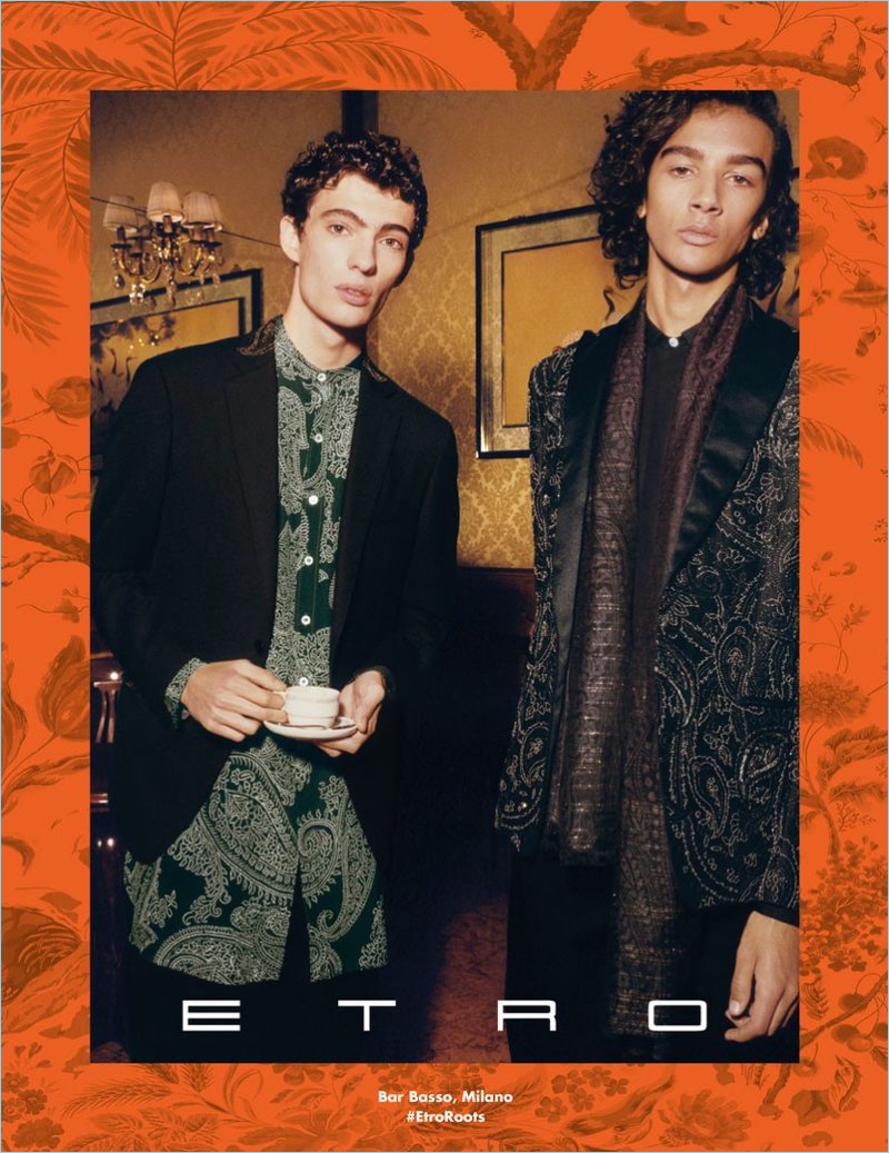 Piero Mendez and Callum Stoddart front Etro's spring-summer 2018 campaign.