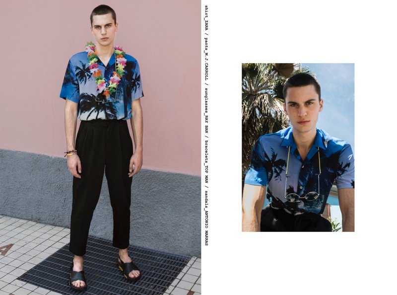 Eugen wears shirt Zara, pants M.J. Carroll, sungalsses Ray-Ban, bracelets Topman, and sandals Antonio Marras.