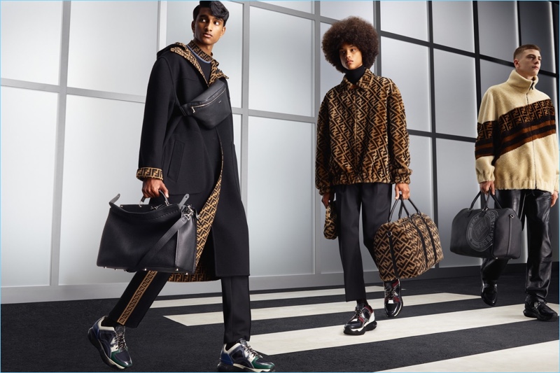 Jeenu Mahadevan, Joaquim Arnell, and Ben Sherrell star in Fendi's fall-winter 2018 campaign.