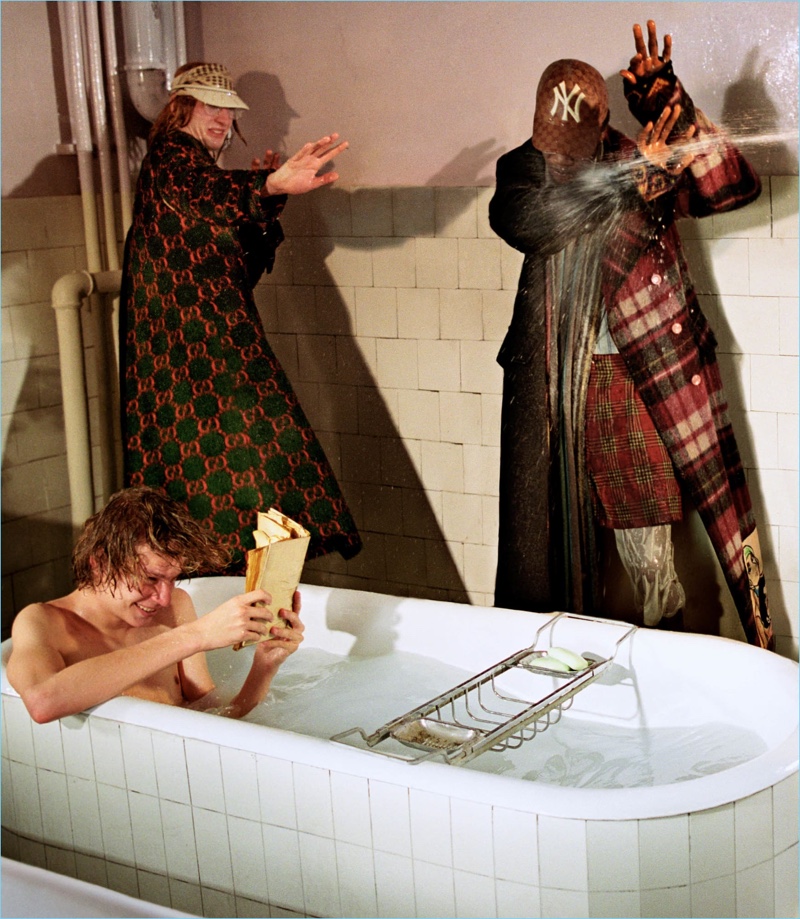 Gucci depicts a fun bathroom scene as part of its fall-winter 2018 campaign.