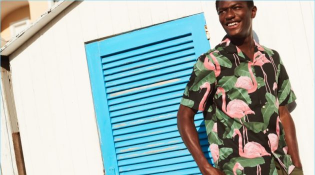 Late Summer Style: 3 Effortless Looks from H&M Hamid Onifade reunites with H&M. He wears a relaxed fit flamingo print shirt with cargo shorts.