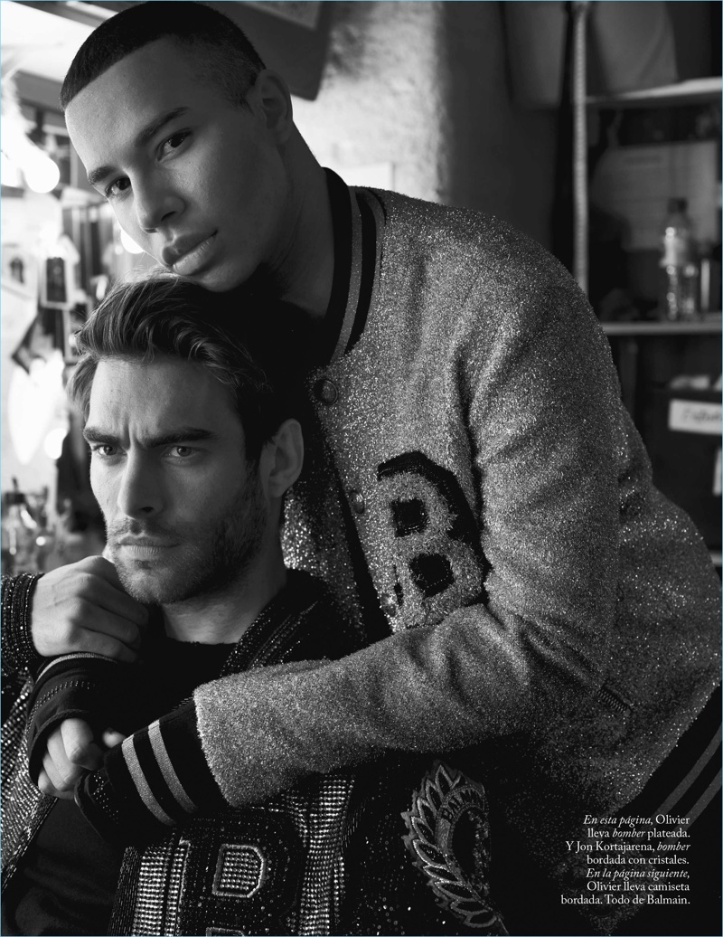 Balmain creative director Olivier Rousteing poses for a photo with Jon Kortajarena.