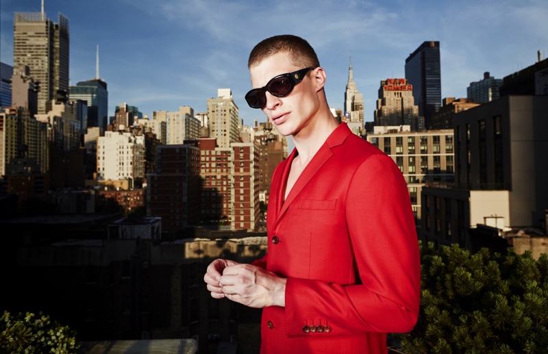 Jordan wears vintage sunglasses Versace and suit Carlos Campos.