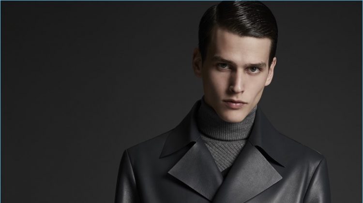 Cool in leather, Simon Van Meervenne wears a double-breasted jacket by Major Giovanni Allegri.