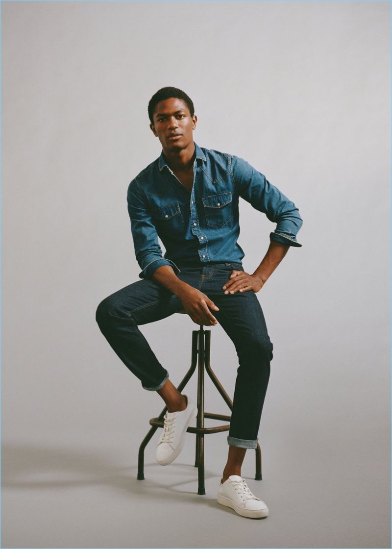 Hamid Onifade models denim essentials for Mango Man.