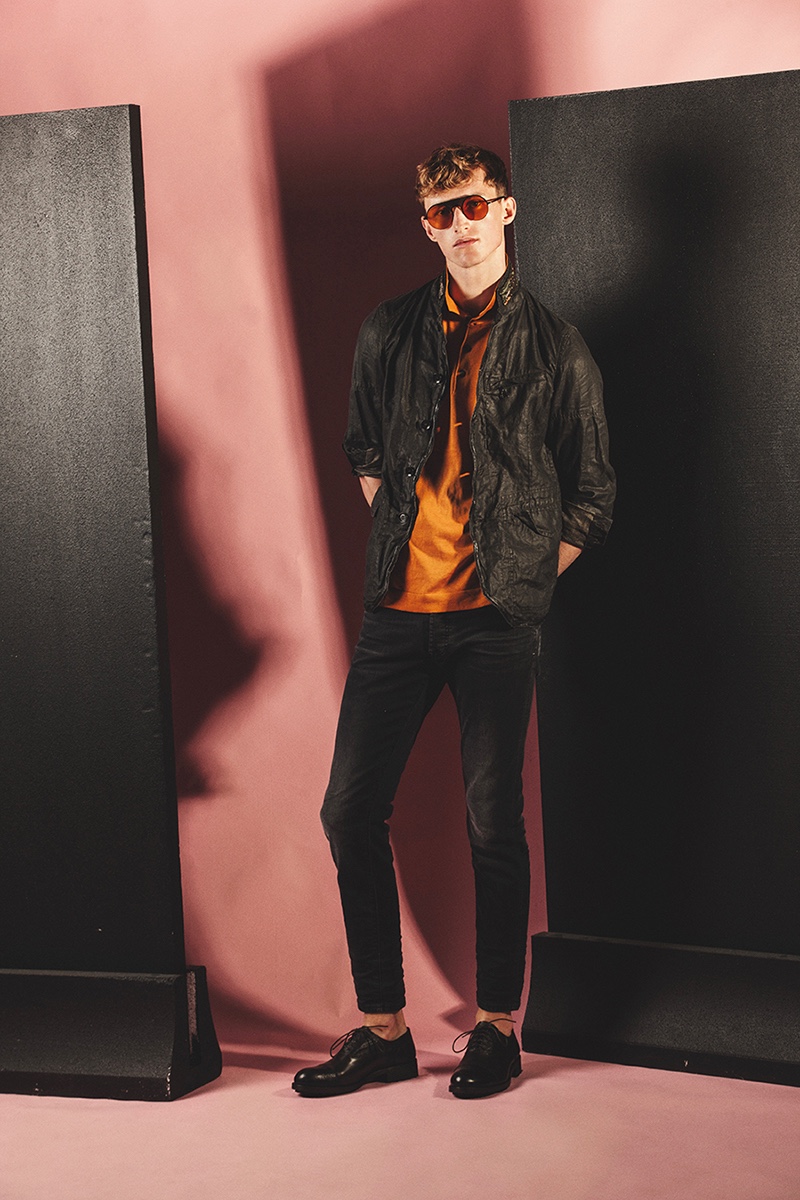 Mark wears jacket Messagerie, polo COS, jeans Dior Homme, shoes Premiata, and sunglasses Kyme.
