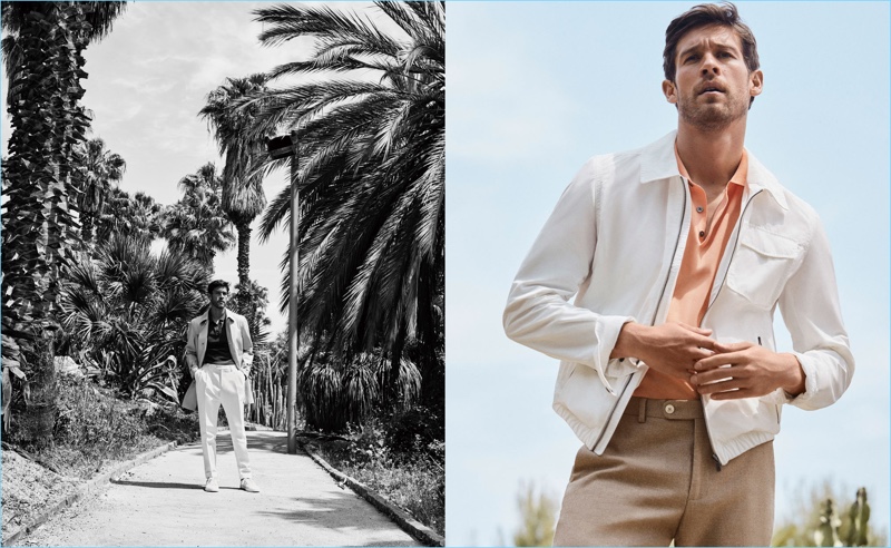 A summer vision, Josh Upshaw dons a wardrobe of neutrals from Massimo Dutti.