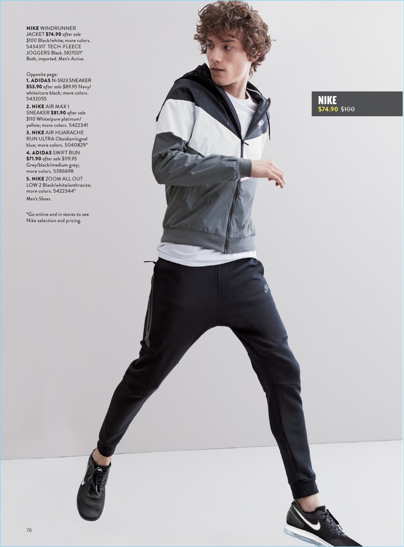 Going sporty, Serge Rigvava wears a Nike jacket and tech-fleece joggers.