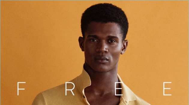 Free Soul: O'Shea Robertson Sports Summer Fashions for Massimo Dutti Embracing a pop of color, O'Shea Robertson wears a yellow polo from Massimo Dutti.