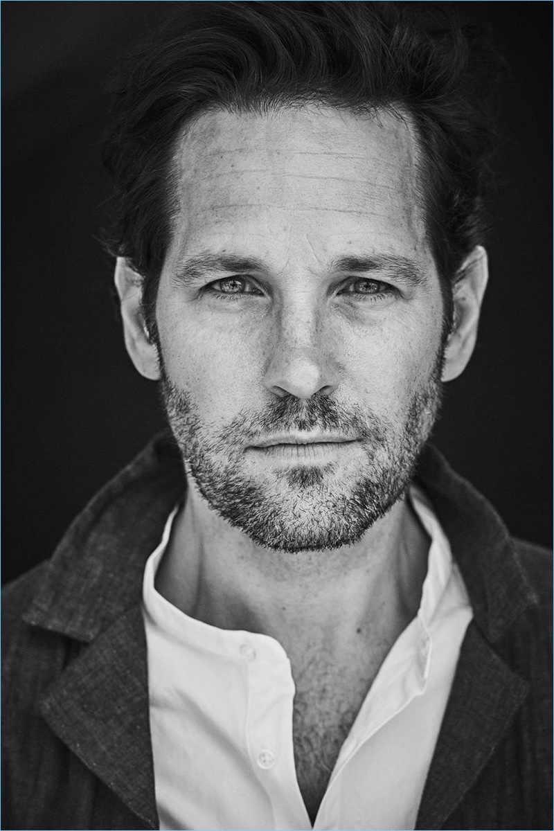 Front and center, Paul Rudd wears a Folk over shirt and Officine Generale grandad-collared shirt.