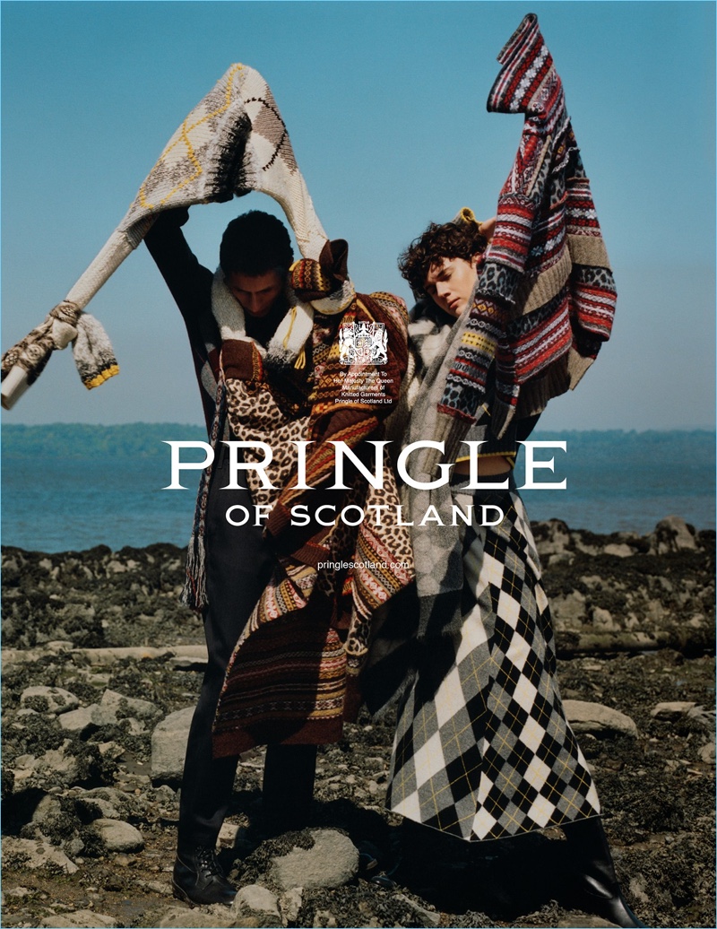 Harley Weir photographs Henry Kitcher and Jamily Wernke Meurer for Pringle of Scotland's fall-winter 2018 campaign.