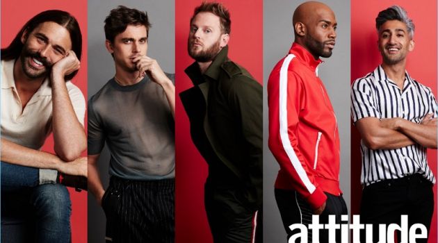 Queer Eye Stars Cover Attitude, Talk Show Experience Leigh Keily photographs Jonathan van Ness, Antoni Porowski, Bobby Berk, Karamo Brown, and Tan France for Attitude.