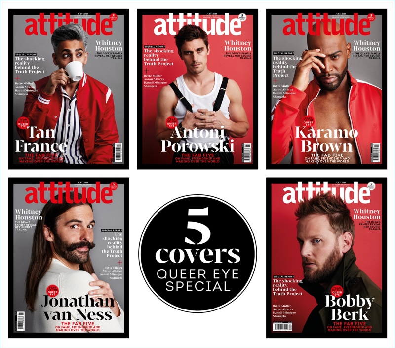 The stars of Netflix's Queer Eye cover the July 2018 issue of Attitude magazine.