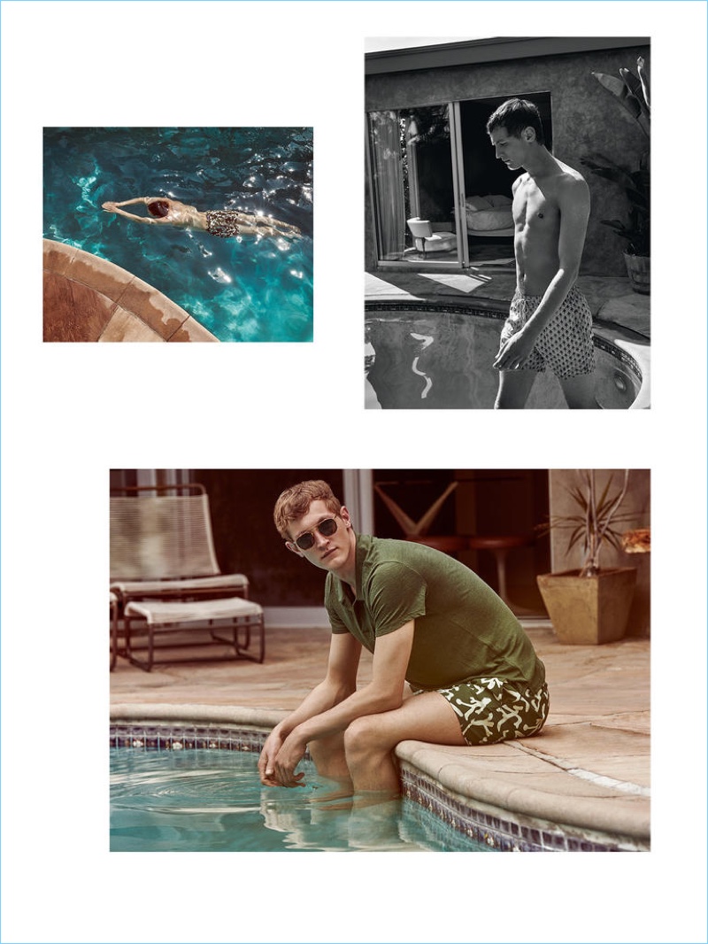 Above left: VILEBREQUIN swim shorts £200; above right: BLUEMINT swim shorts £110; below: VILEBREQUIN T-shirt £120 and swim shorts £200; LINDA FARROW sunglasses from a selection