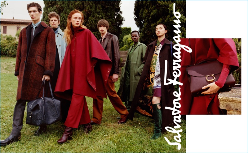 Piero Mendez, Stella Tennant, Rianne Van Rompaey, Edoardo Sebastianelli, Shanelle Nyasiase, and Xiao Wen Yu appear in Salvatore Ferragamo's fall-winter 2018 campaign.