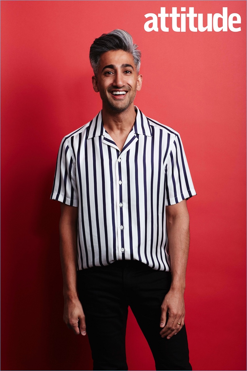 Tan France wears a Tod's striped shirt with Topman jeans.