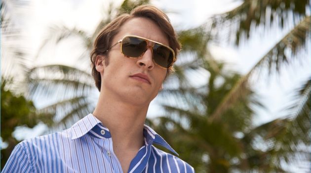 Modern Vision: Tim Dibble Rocks Shades for Matches Fashion Tim Dibble sports Gucci sunglasses with a Marni shirt.