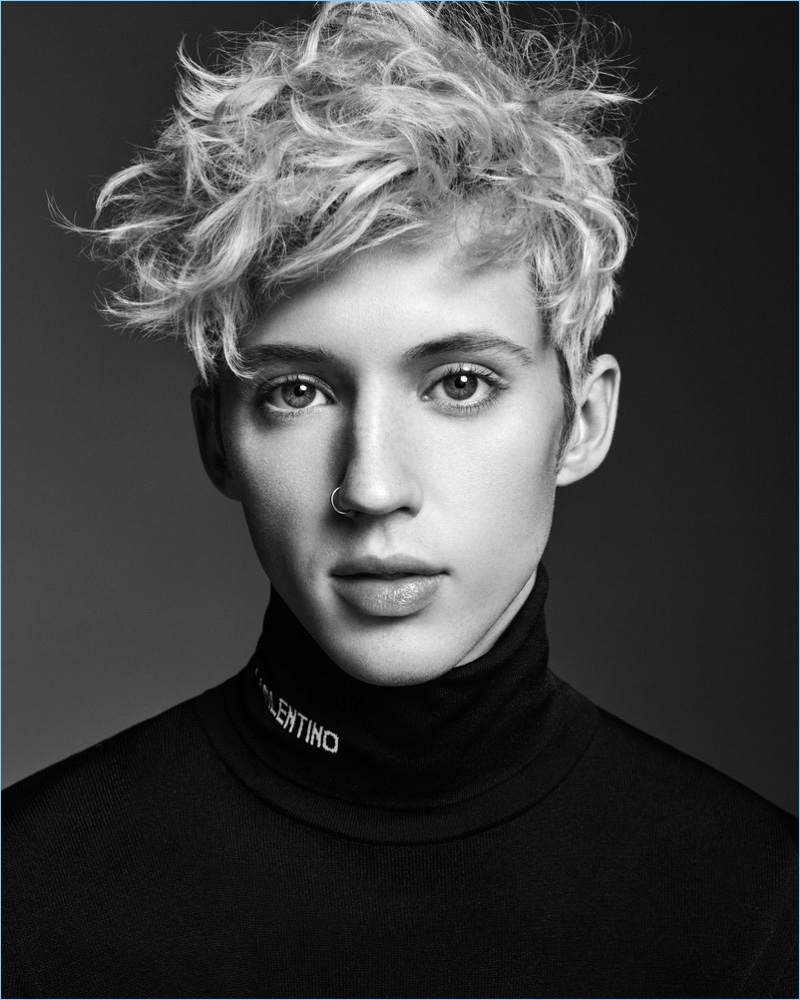 Ready for his close-up, Troye Sivan wears a Valentino turtleneck.