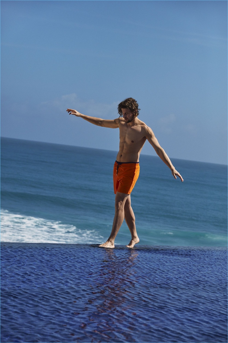 Top model Wouter Peelen takes to the beach in Vilebrequin swim shorts.