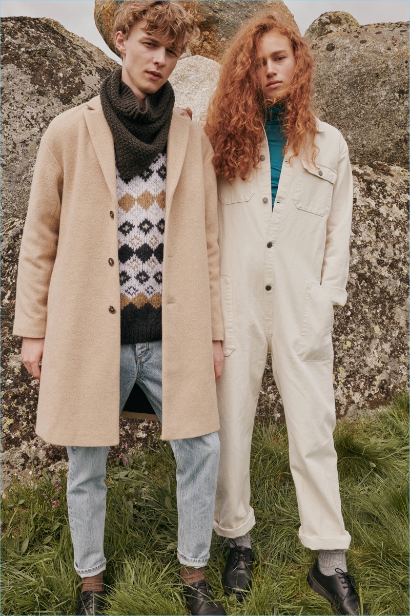 Models Max Barczak and Lois Schalkwijk come together for American Vintage's fall-winter 2018 outing.