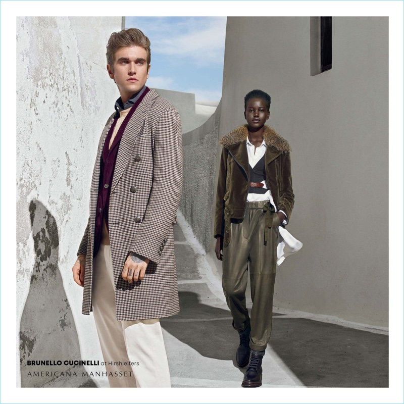 Models Gabriel-Kane Day-Lewis and Adut Akech wear Brunello Cucinelli.