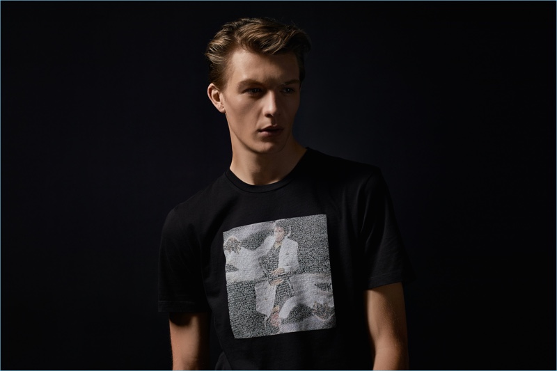 Finnlay Davis wears a t-shirt from the BOSS x Michael Jackson capsule collection.
