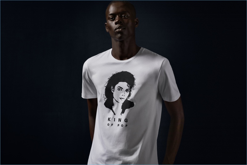 Alpha Dia sports a t-shirt from the BOSS x Michael Jackson capsule collection.
