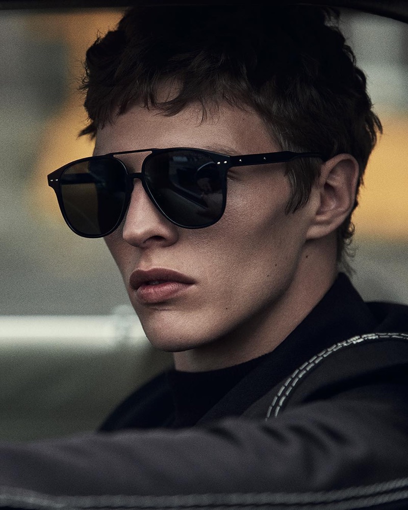 A cool vision, Tim Schuhmacher rocks shades for Bottega Veneta's fall-winter 2018 eyewear campaign.