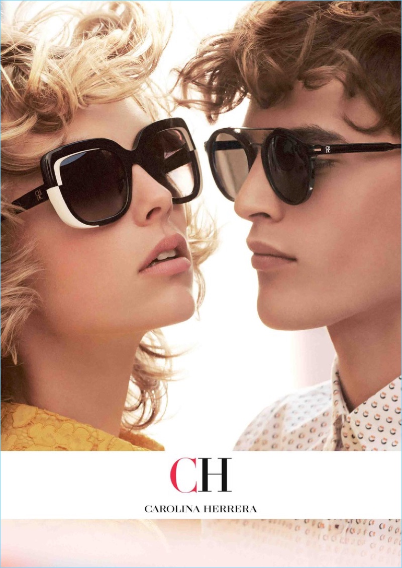 Models Edie Campbell and Parker van Noord come together for CH Carolina Herrera's fall-winter 2018 eyewear campaign.