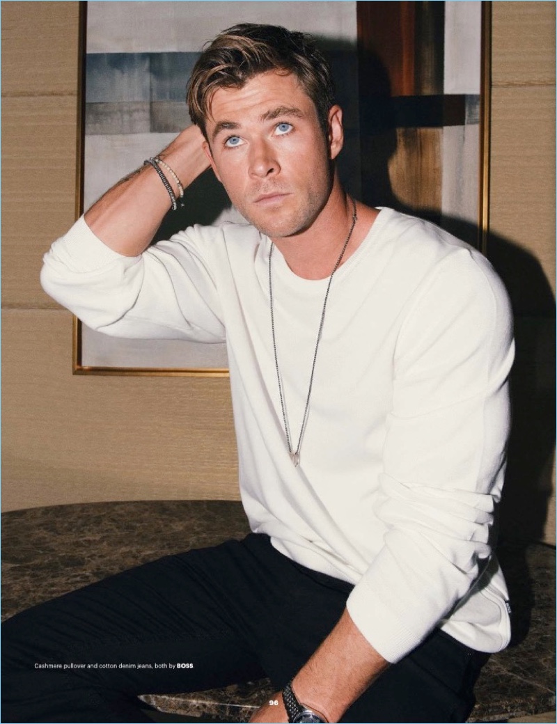 Sporting BOSS, Chris Hemsworth stars in a photo shoot.