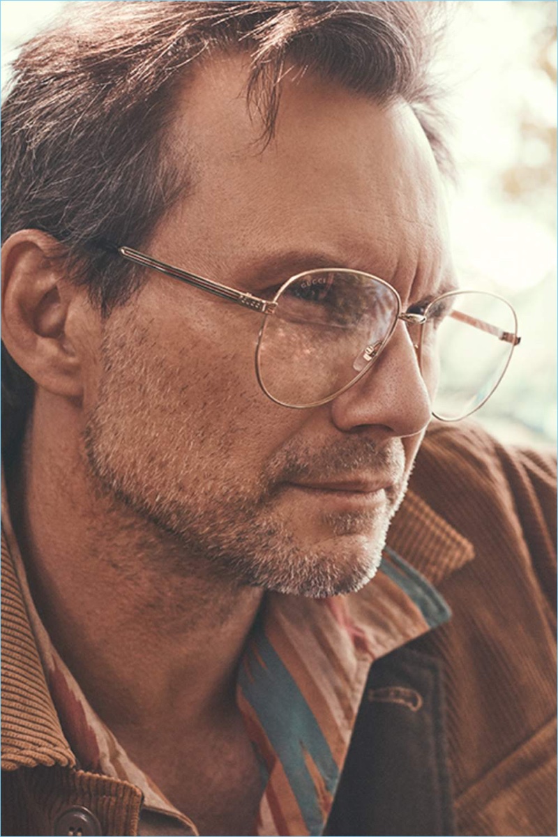 Actor Christian Slater sports an Aspesi corduroy jacket, Battenwear shirt, and Gucci glasses. » Christian Slater Connects with Mr Porter, Discusses Maturing Actor Christian Slater sports an Aspesi corduroy jacket, Battenwear shirt, and Gucci glasses.