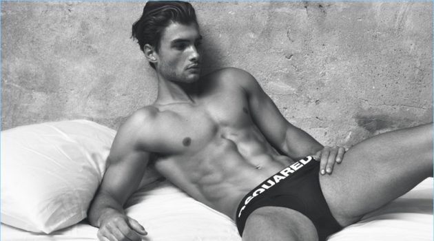 Joe Bruzas Stars in Dsquared2 Fall '18 Underwear Campaign Joe Bruzas stars in Dsquared2's fall-winter 2018 underwear campaign.