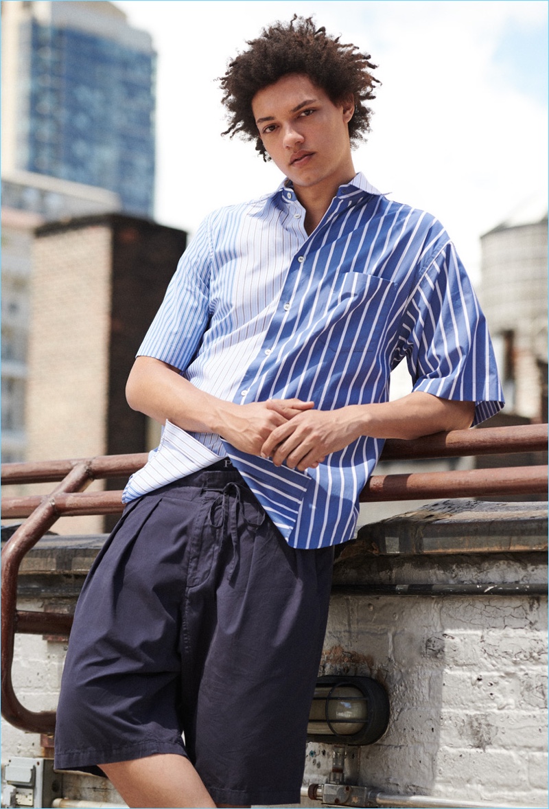 Button-Up Shirt: Gabriel Gomieri wears a Marni short-sleeve shirt and Monitaly drop shorts.