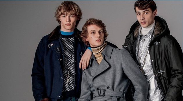The Busy Crowd: Adrien Sahores, Leon Dame & Kerkko Sariola for Fay Fall '18 Campaign Kerkko Sariola, Leon Dame, and Adrien Sahores front Fay's fall-winter 2018 campaign.