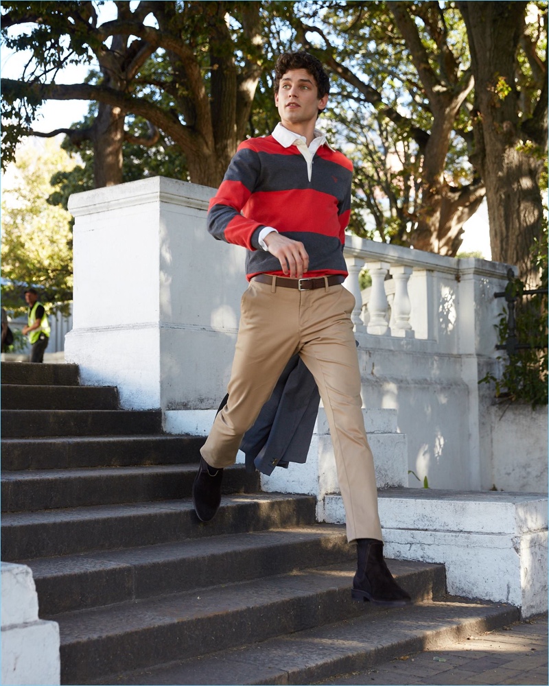 Sporting a rugby shirt, Arthur Gosse fronts Gant's fall-winter 2018 campaign.