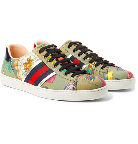 Gucci - Ace Leather-Trimmed Printed 