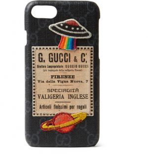 Gucci - Appliquéd Monogrammed Coated-Canvas iPhone 7 Case - Men - Black Gucci - Appliquéd Monogrammed Coated-Canvas iPhone 7 Case - Black
