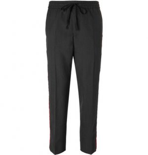 Gucci - Cropped Tapered Velvet-Trimmed Wool Trousers - Men - Gray Gucci - Cropped Tapered Velvet-Trimmed Wool Trousers - Gray