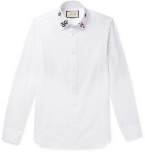 Gucci - Duke Slim-Fit Embroidered Cotton-Poplin Shirt - Men - White Gucci - Duke Slim-Fit Embroidered Cotton-Poplin Shirt - White