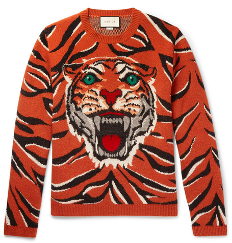 Gucci – Embroidered Tiger-Intarsia Wool Sweater – Men – Orange | The ...