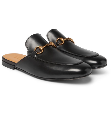 gucci men's black leather loafers