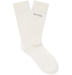 Gucci - Printed Waffle-Knit Stretch Cotton-Blend Socks - Men - Cream Gucci - Printed Waffle-Knit Stretch Cotton-Blend Socks - Cream