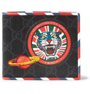Gucci - Stripe-Trimmed Appliquéd Monogrammed Canvas Billfold Wallet - Men - Black Gucci - Stripe-Trimmed Appliquéd Monogrammed Canvas Billfold Wallet - Black