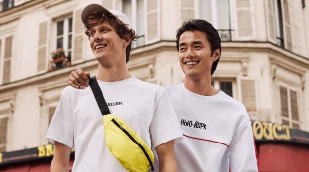 H&M Takes to Paris with On-Trend Bags Models Felix Gesnouin and Zhao Lei sports fashions from H&M. Felix wears one of the brand's trendy belt bags.