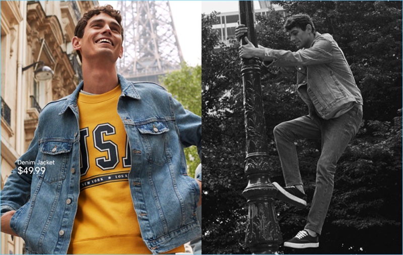 Denim Trucker: Arthur Gosse wears H&M's denim trucker jacket.